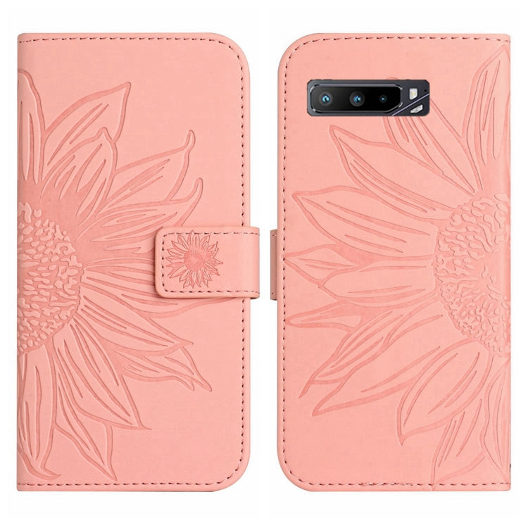For Asus ROG Phone 3 ZS661KS Skin Feel Sun Flower Pattern Flip Leather Phone Case with Lanyard