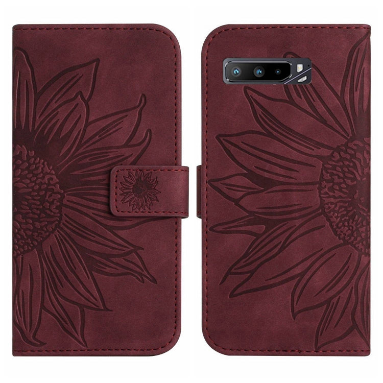 For Asus ROG Phone 3 ZS661KS Skin Feel Sun Flower Pattern Flip Leather Phone Case with Lanyard