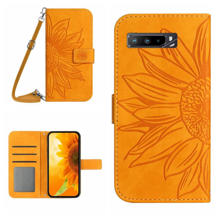For Asus ROG Phone 3 ZS661KS Skin Feel Sun Flower Pattern Flip Leather Phone Case with Lanyard