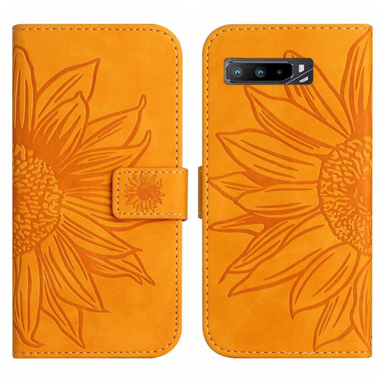 For Asus ROG Phone 3 ZS661KS Skin Feel Sun Flower Pattern Flip Leather Phone Case with Lanyard