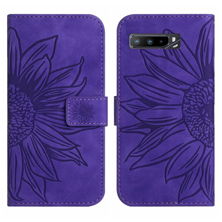 For Asus ROG Phone 3 ZS661KS Skin Feel Sun Flower Pattern Flip Leather Phone Case with Lanyard