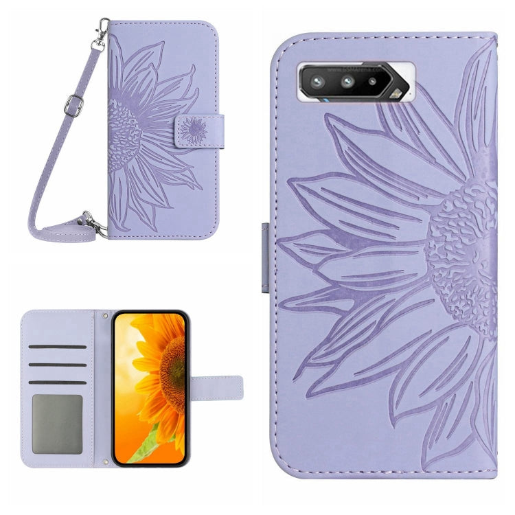 For Asus ROG Phone 5 ZS673KS Skin Feel Sun Flower Pattern Flip Leather Phone Case with Lanyard