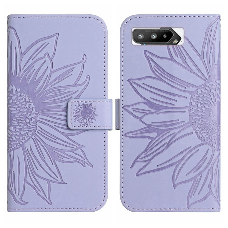 For Asus ROG Phone 5 ZS673KS Skin Feel Sun Flower Pattern Flip Leather Phone Case with Lanyard