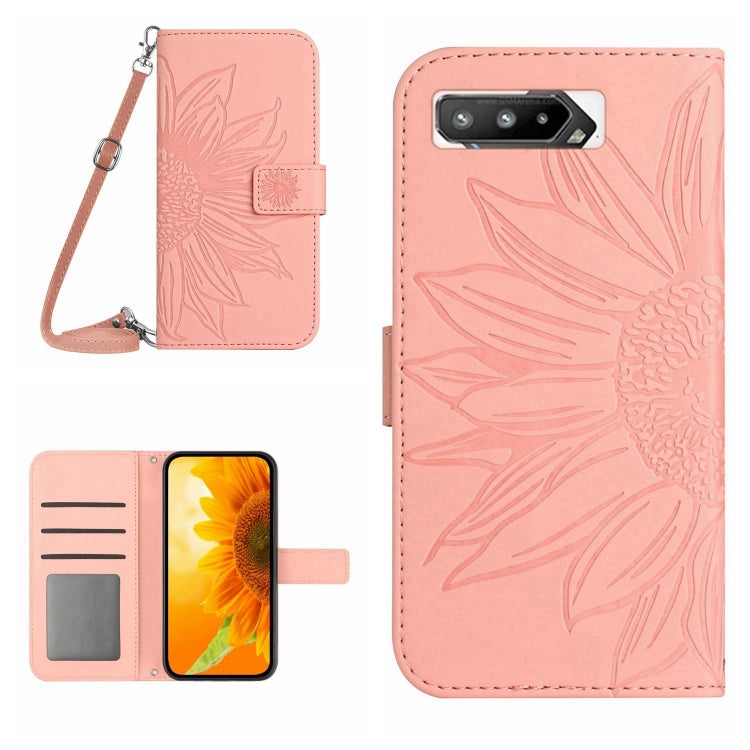 For Asus ROG Phone 5 ZS673KS Skin Feel Sun Flower Pattern Flip Leather Phone Case with Lanyard
