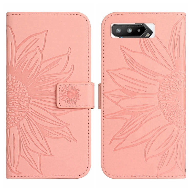 For Asus ROG Phone 5 ZS673KS Skin Feel Sun Flower Pattern Flip Leather Phone Case with Lanyard