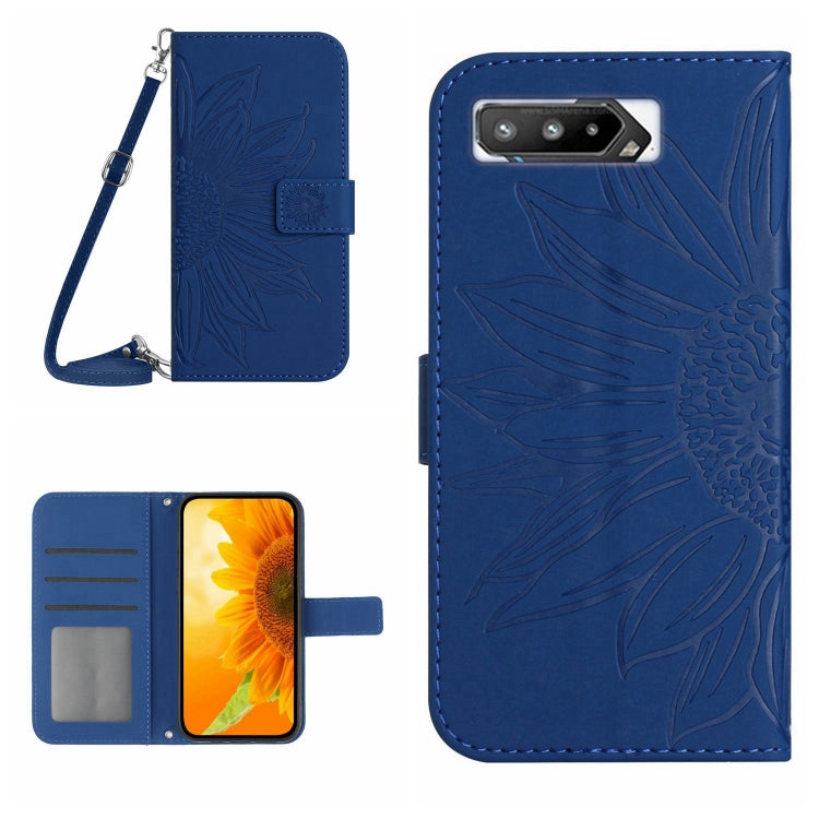 For Asus ROG Phone 5 ZS673KS Skin Feel Sun Flower Pattern Flip Leather Phone Case with Lanyard