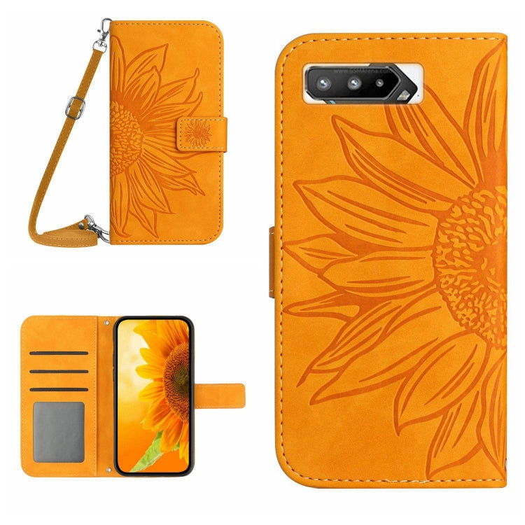 For Asus ROG Phone 5 ZS673KS Skin Feel Sun Flower Pattern Flip Leather Phone Case with Lanyard