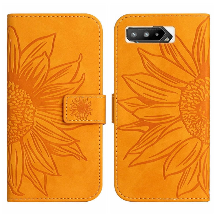 For Asus ROG Phone 5 ZS673KS Skin Feel Sun Flower Pattern Flip Leather Phone Case with Lanyard