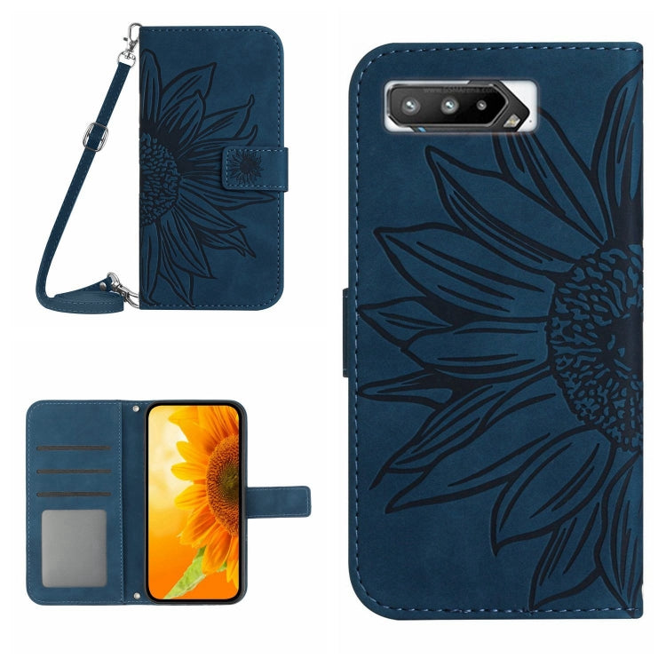 For Asus ROG Phone 5 ZS673KS Skin Feel Sun Flower Pattern Flip Leather Phone Case with Lanyard