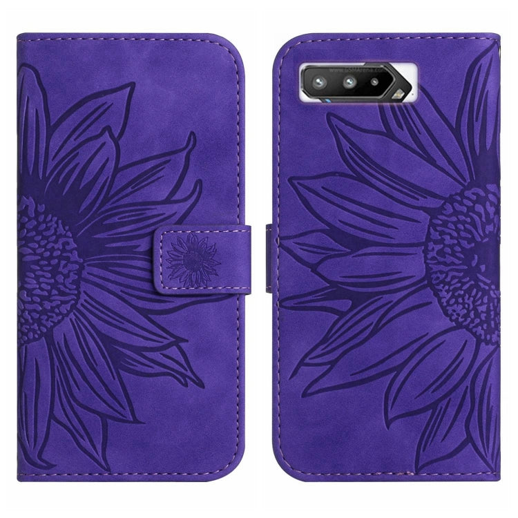 For Asus ROG Phone 5 ZS673KS Skin Feel Sun Flower Pattern Flip Leather Phone Case with Lanyard