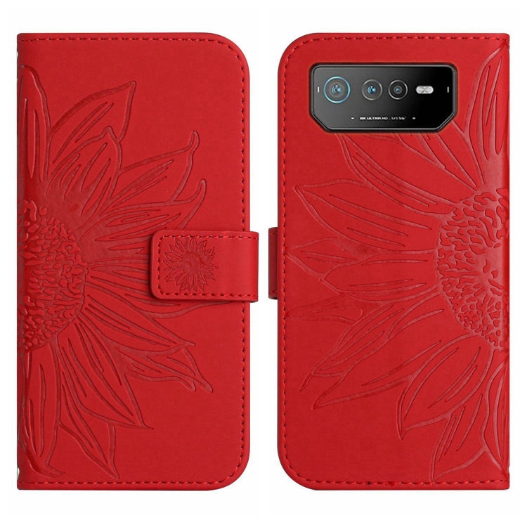 For Asus ROG Phone 6 Skin Feel Sun Flower Pattern Flip Leather Phone Case with Lanyard