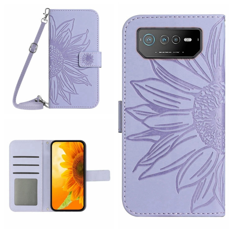 For Asus ROG Phone 6 Skin Feel Sun Flower Pattern Flip Leather Phone Case with Lanyard