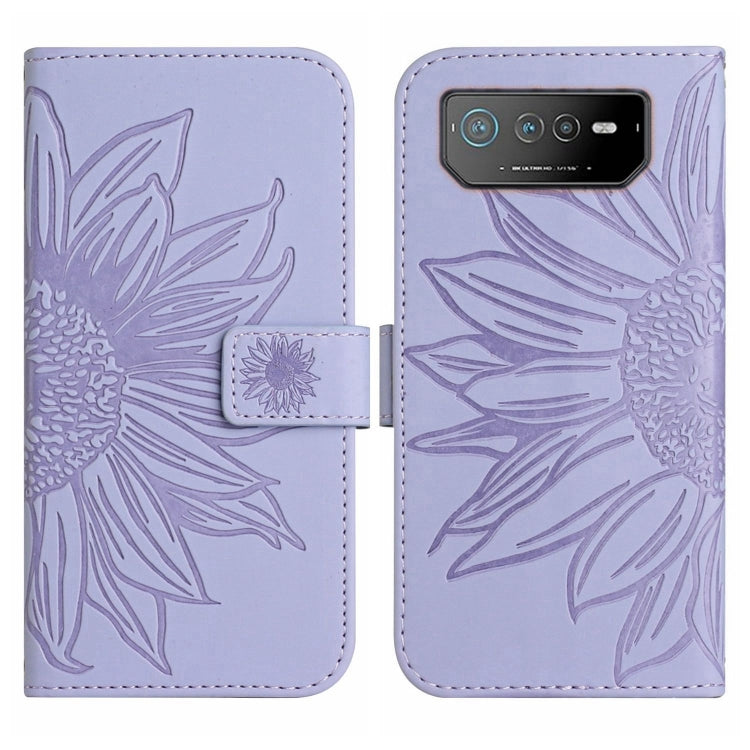 For Asus ROG Phone 6 Skin Feel Sun Flower Pattern Flip Leather Phone Case with Lanyard