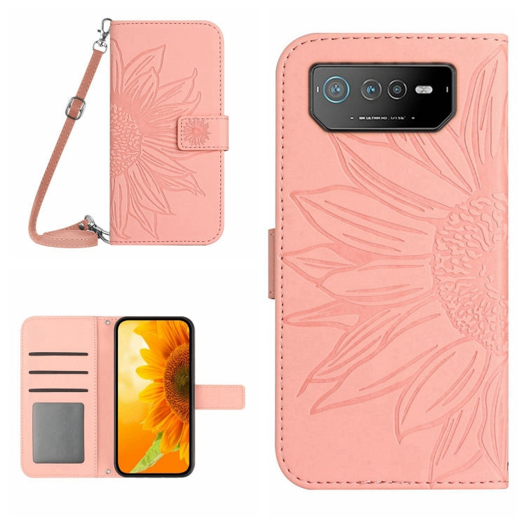 For Asus ROG Phone 6 Skin Feel Sun Flower Pattern Flip Leather Phone Case with Lanyard