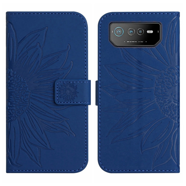 For Asus ROG Phone 6 Skin Feel Sun Flower Pattern Flip Leather Phone Case with Lanyard