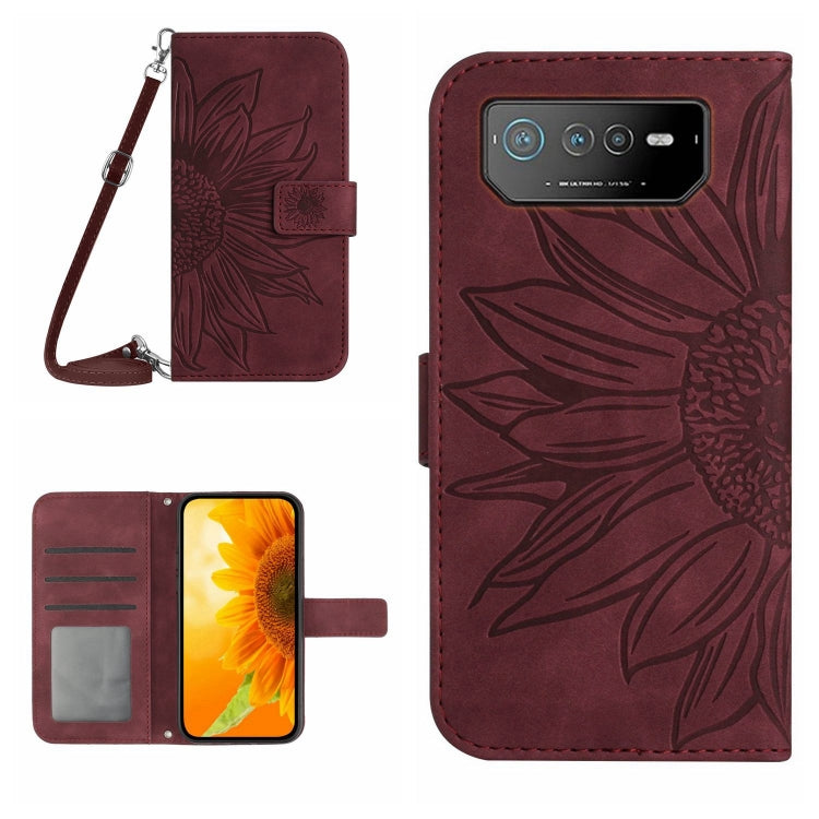 For Asus ROG Phone 6 Skin Feel Sun Flower Pattern Flip Leather Phone Case with Lanyard