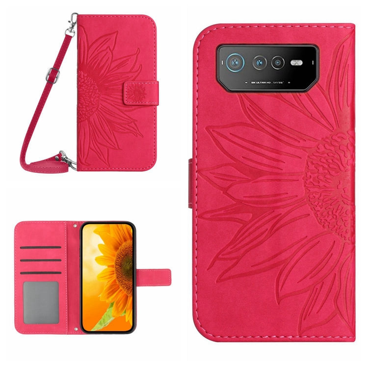 For Asus ROG Phone 6 Skin Feel Sun Flower Pattern Flip Leather Phone Case with Lanyard