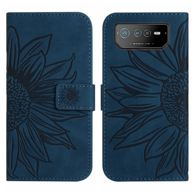 For Asus ROG Phone 6 Skin Feel Sun Flower Pattern Flip Leather Phone Case with Lanyard