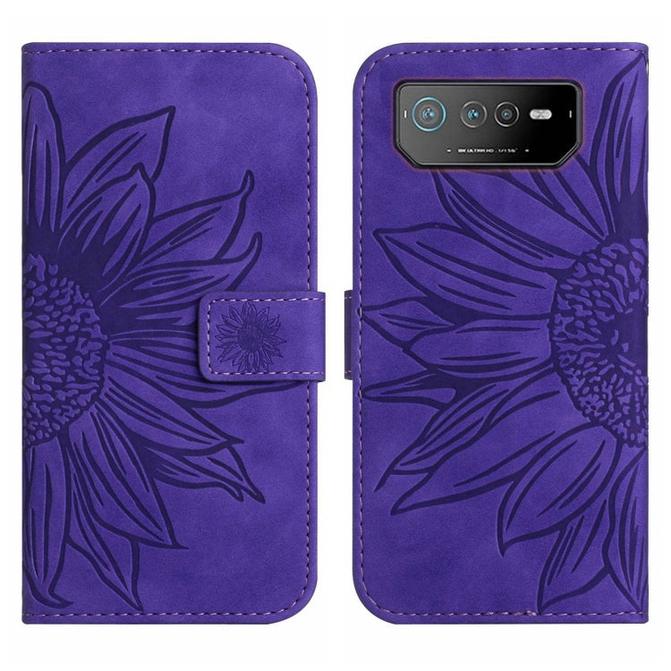 For Asus ROG Phone 6 Skin Feel Sun Flower Pattern Flip Leather Phone Case with Lanyard