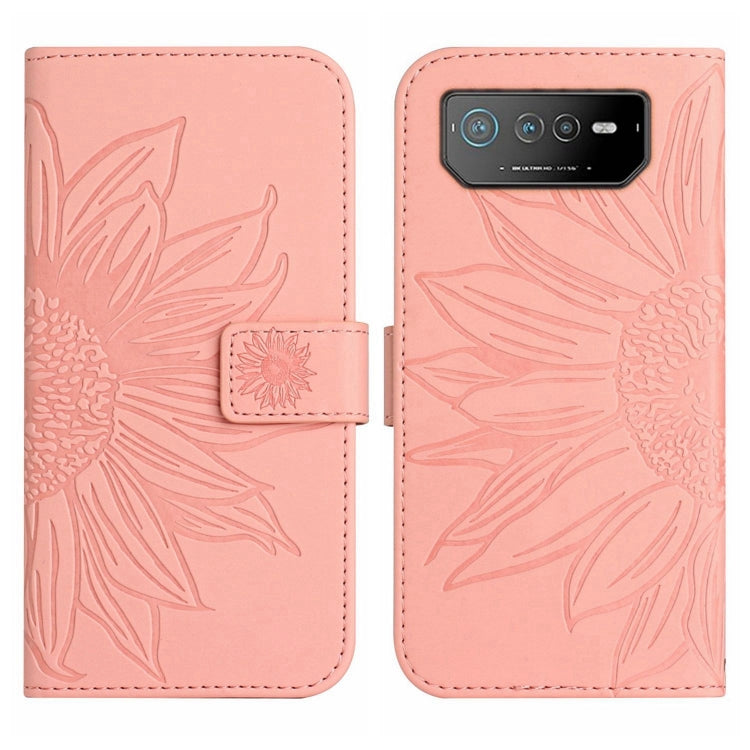 For Asus ROG Phone 6 Pro Skin Feel Sun Flower Pattern Flip Leather Phone Case with Lanyard
