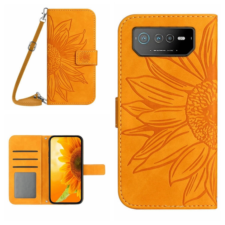 For Asus ROG Phone 6 Pro Skin Feel Sun Flower Pattern Flip Leather Phone Case with Lanyard