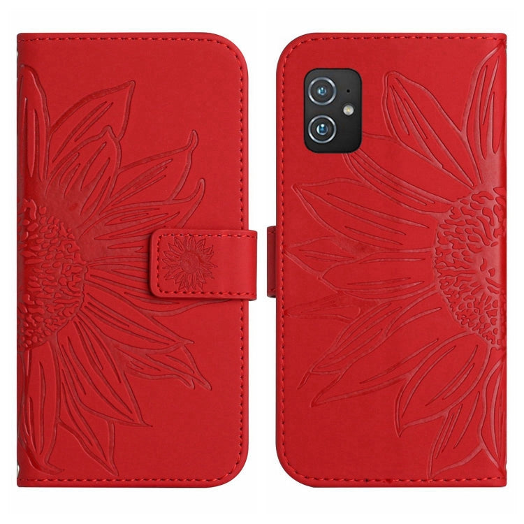 For Asus ZenFone 8 ZS590KS Skin Feel Sun Flower Pattern Flip Leather Phone Case with Lanyard