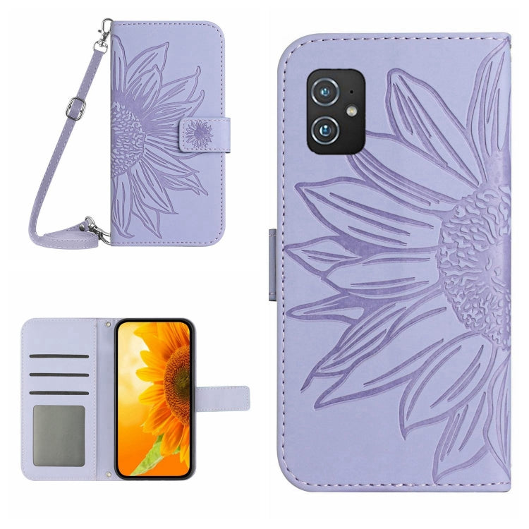 For Asus ZenFone 8 ZS590KS Skin Feel Sun Flower Pattern Flip Leather Phone Case with Lanyard