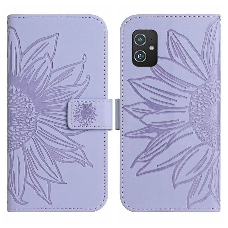 For Asus ZenFone 8 ZS590KS Skin Feel Sun Flower Pattern Flip Leather Phone Case with Lanyard