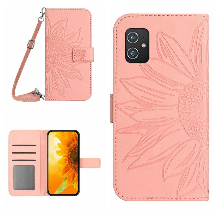 For Asus ZenFone 8 ZS590KS Skin Feel Sun Flower Pattern Flip Leather Phone Case with Lanyard