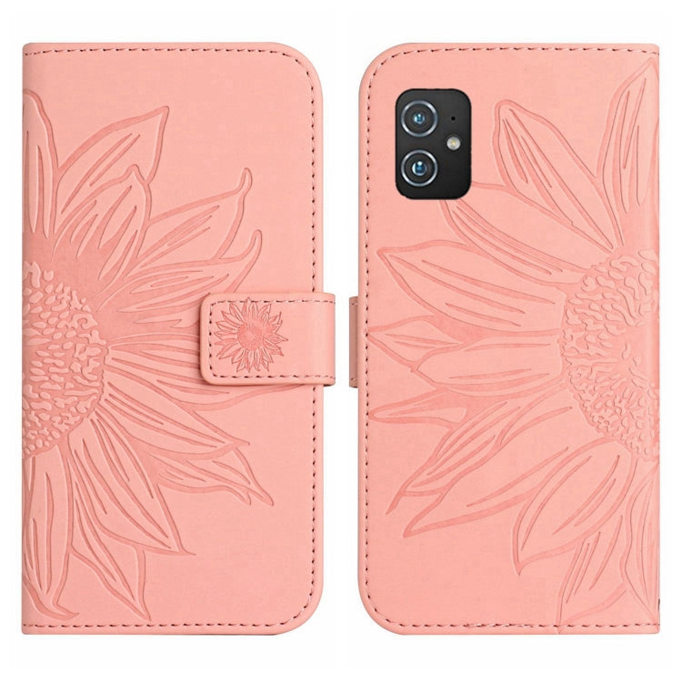For Asus ZenFone 8 ZS590KS Skin Feel Sun Flower Pattern Flip Leather Phone Case with Lanyard