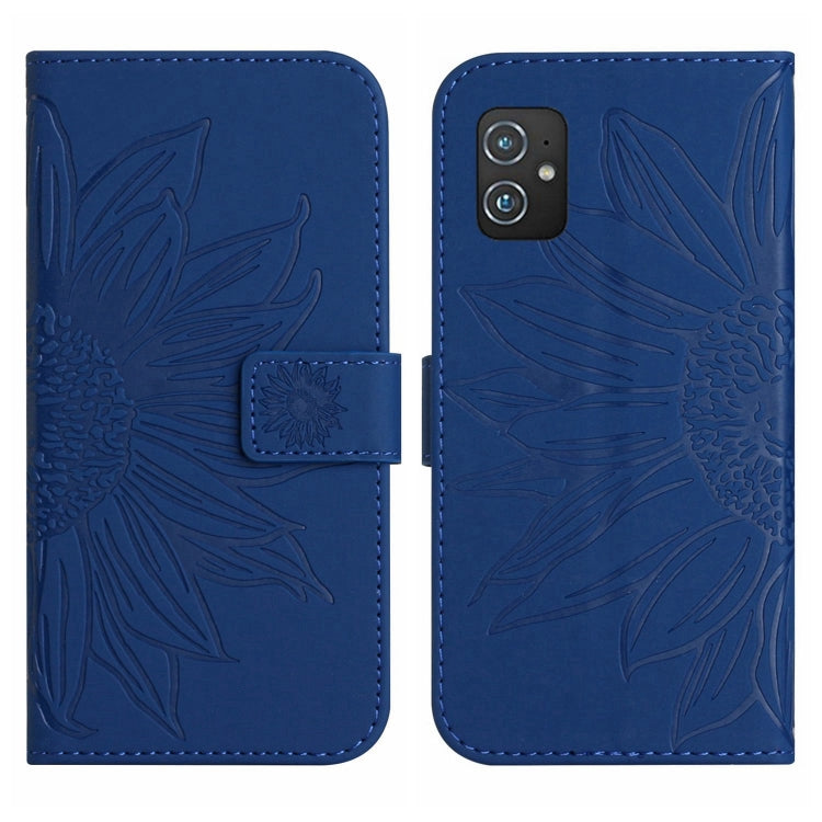 For Asus ZenFone 8 ZS590KS Skin Feel Sun Flower Pattern Flip Leather Phone Case with Lanyard