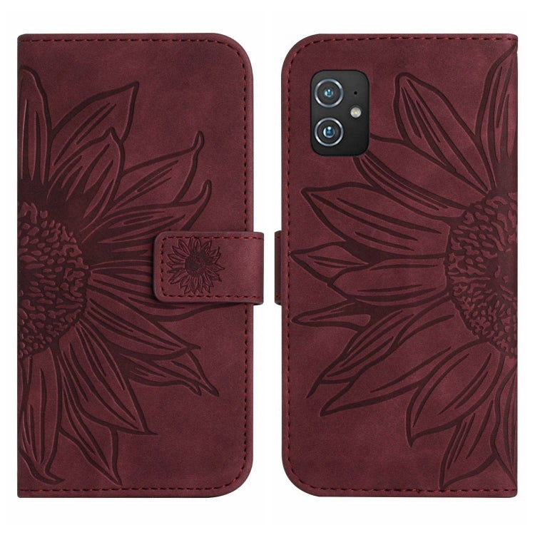 For Asus ZenFone 8 ZS590KS Skin Feel Sun Flower Pattern Flip Leather Phone Case with Lanyard