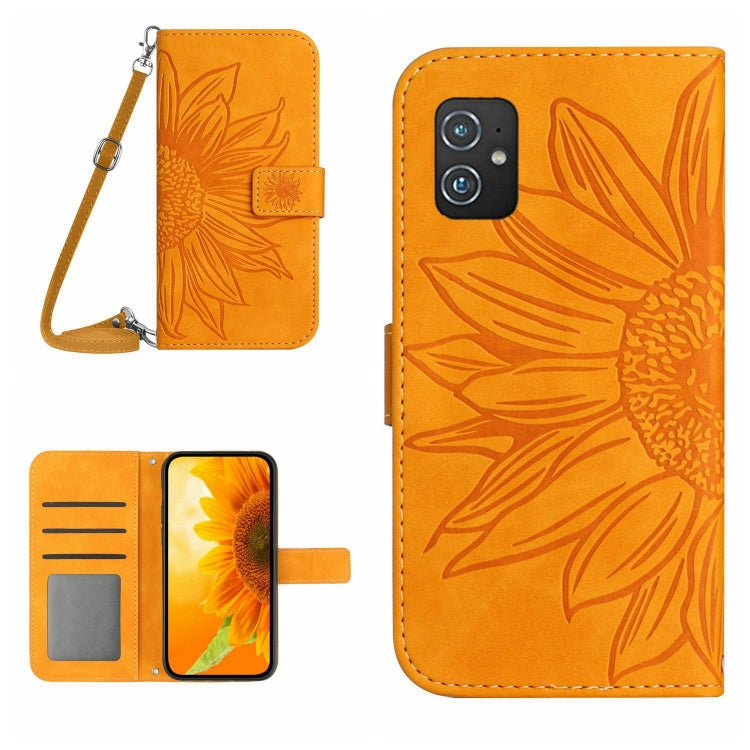 For Asus ZenFone 8 ZS590KS Skin Feel Sun Flower Pattern Flip Leather Phone Case with Lanyard