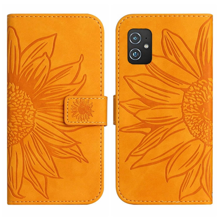 For Asus ZenFone 8 ZS590KS Skin Feel Sun Flower Pattern Flip Leather Phone Case with Lanyard