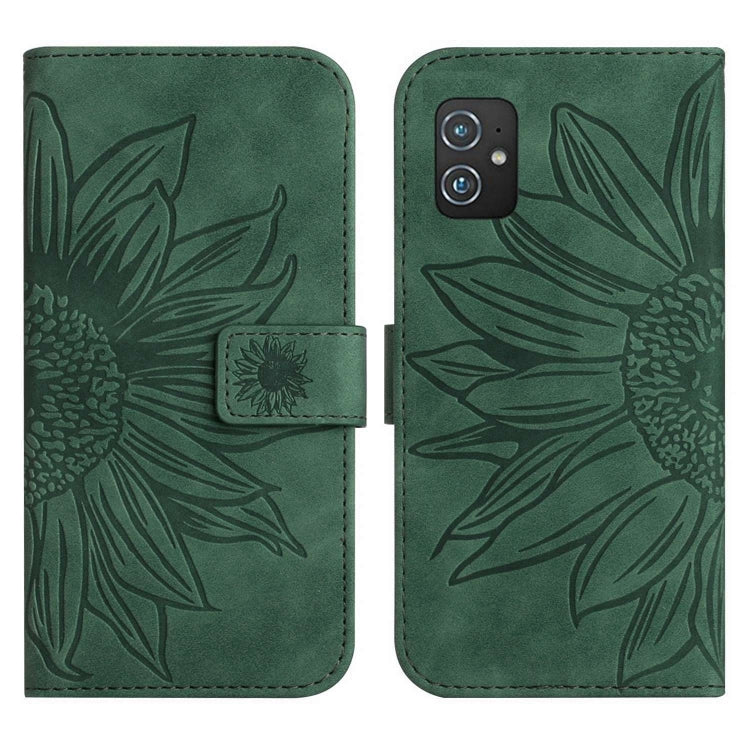 For Asus ZenFone 8 ZS590KS Skin Feel Sun Flower Pattern Flip Leather Phone Case with Lanyard