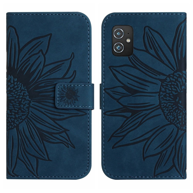 For Asus ZenFone 8 ZS590KS Skin Feel Sun Flower Pattern Flip Leather Phone Case with Lanyard
