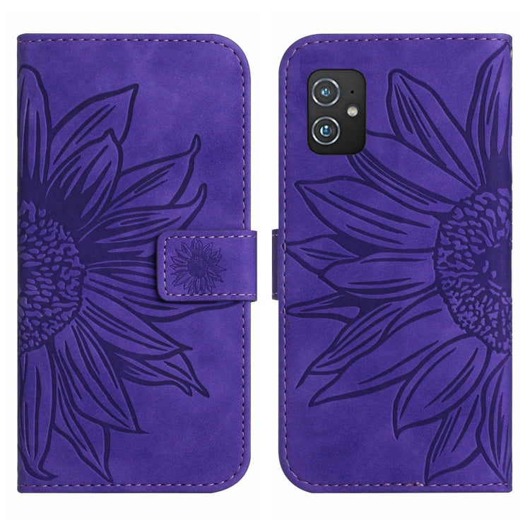 For Asus ZenFone 8 ZS590KS Skin Feel Sun Flower Pattern Flip Leather Phone Case with Lanyard