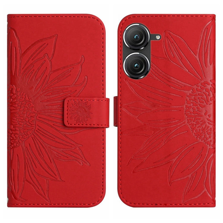 For Asus ZenFone 9 Skin Feel Sun Flower Pattern Flip Leather Phone Case with Lanyard