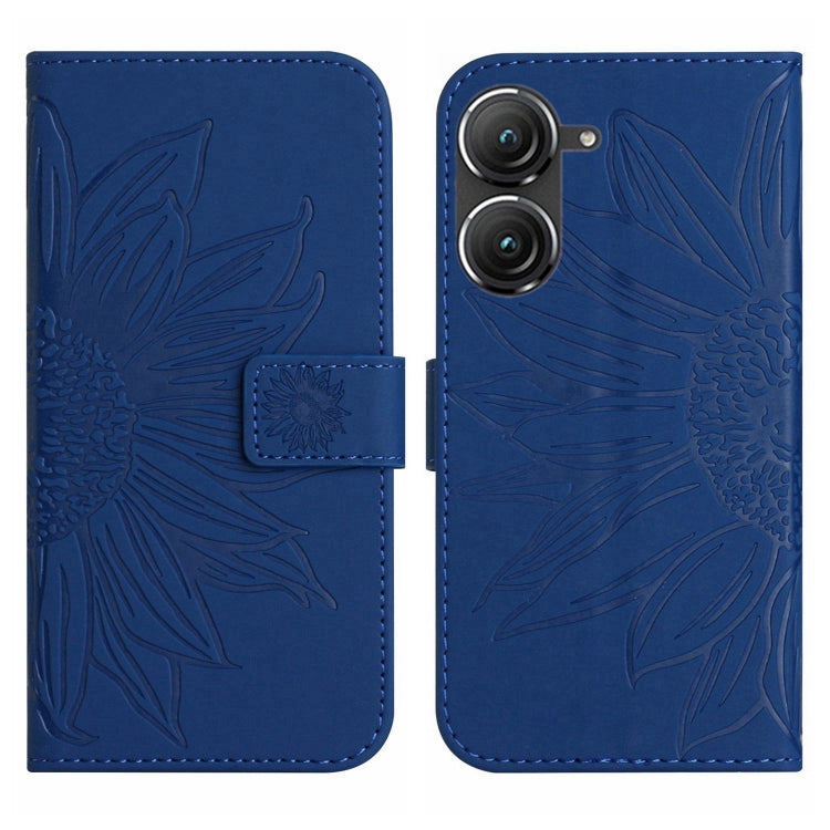 For Asus ZenFone 9 Skin Feel Sun Flower Pattern Flip Leather Phone Case with Lanyard