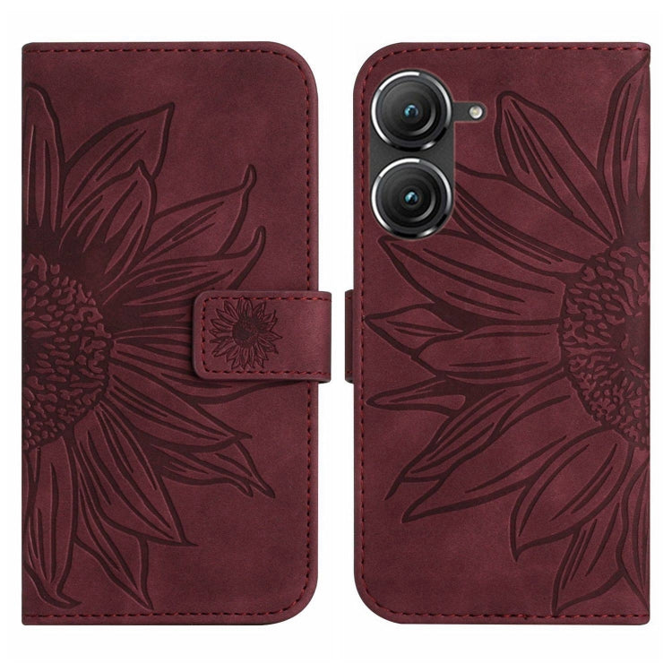 For Asus ZenFone 9 Skin Feel Sun Flower Pattern Flip Leather Phone Case with Lanyard