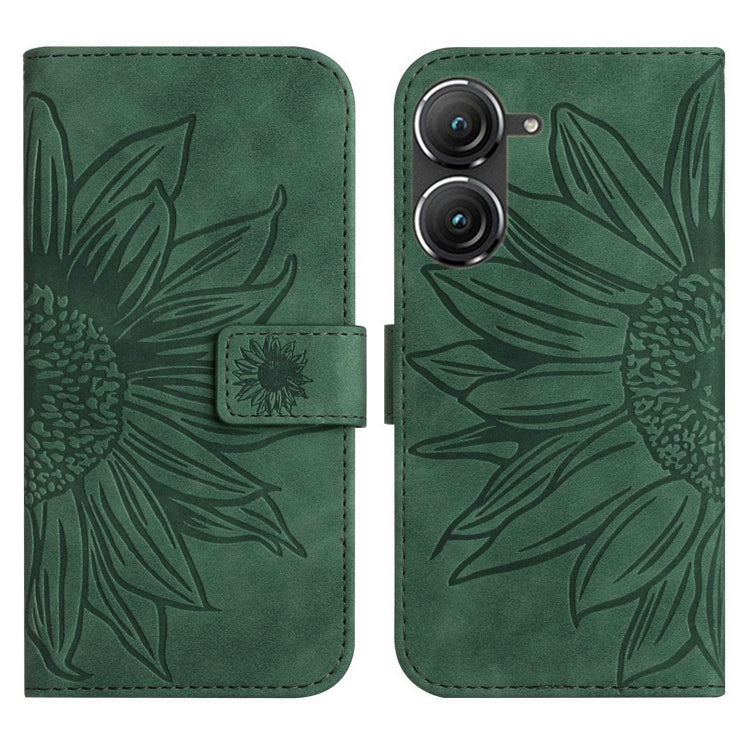 For Asus ZenFone 9 Skin Feel Sun Flower Pattern Flip Leather Phone Case with Lanyard