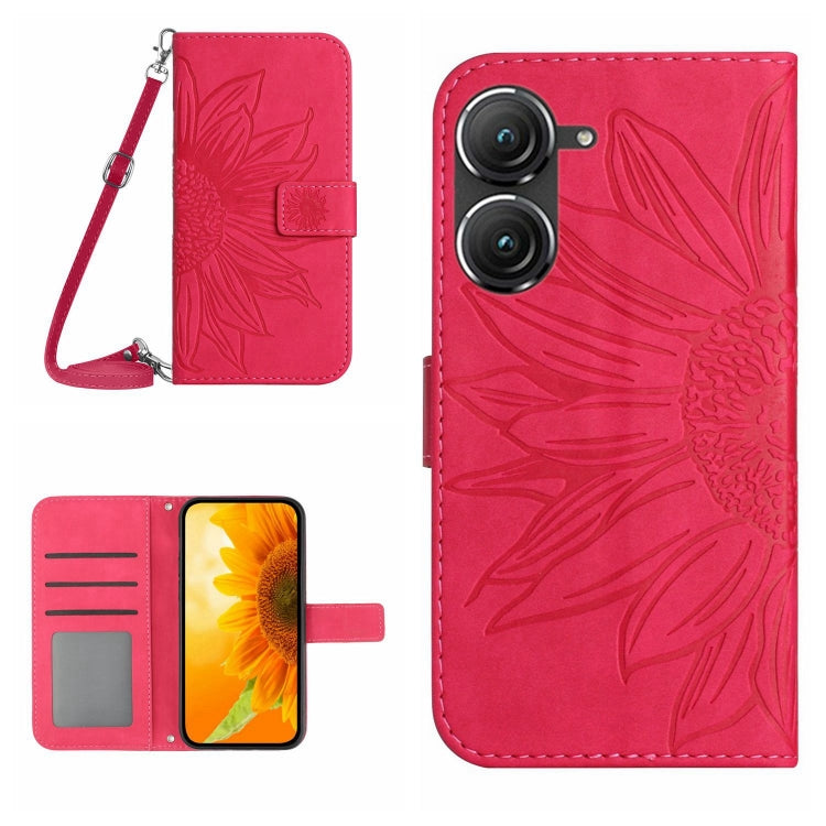 For Asus ZenFone 9 Skin Feel Sun Flower Pattern Flip Leather Phone Case with Lanyard
