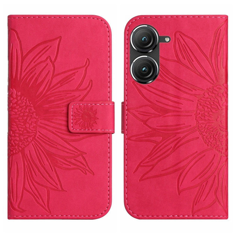 For Asus ZenFone 9 Skin Feel Sun Flower Pattern Flip Leather Phone Case with Lanyard