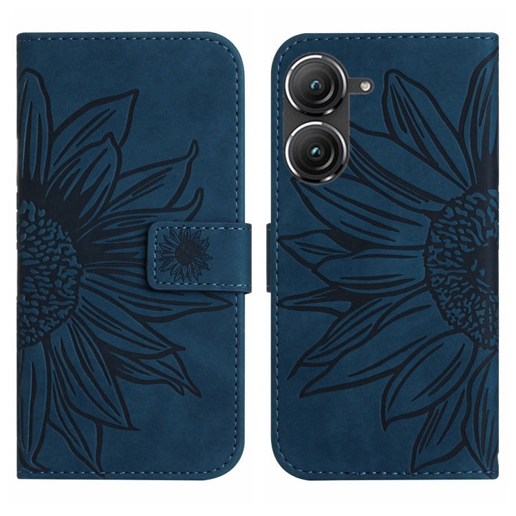 For Asus ZenFone 9 Skin Feel Sun Flower Pattern Flip Leather Phone Case with Lanyard