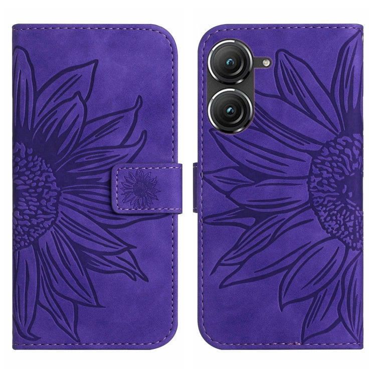 For Asus ZenFone 9 Skin Feel Sun Flower Pattern Flip Leather Phone Case with Lanyard