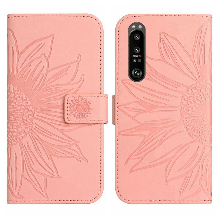 For Sony Xperia 1 III Skin Feel Sun Flower Pattern Flip Leather Phone Case with Lanyard