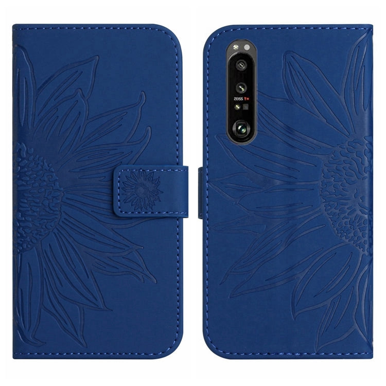 For Sony Xperia 1 III Skin Feel Sun Flower Pattern Flip Leather Phone Case with Lanyard