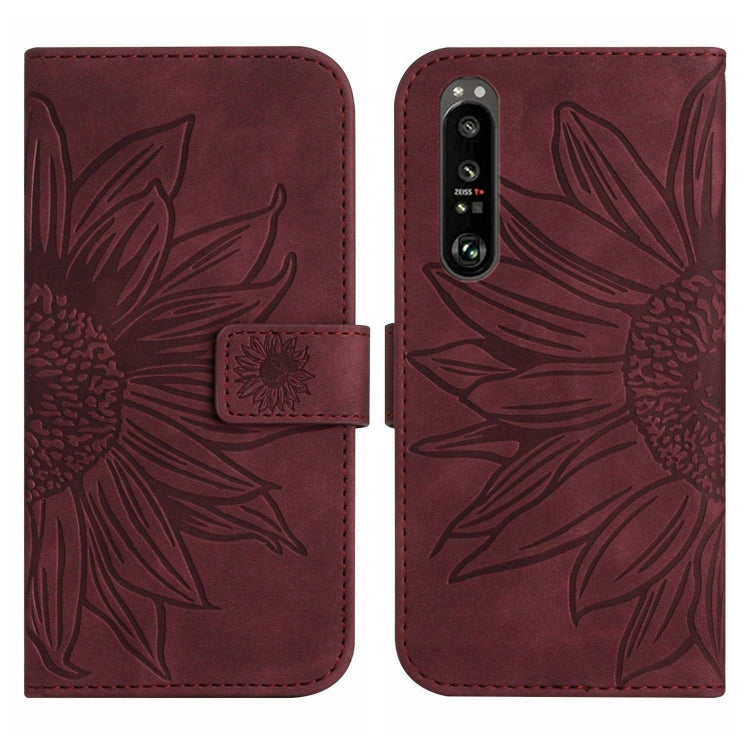 For Sony Xperia 1 III Skin Feel Sun Flower Pattern Flip Leather Phone Case with Lanyard