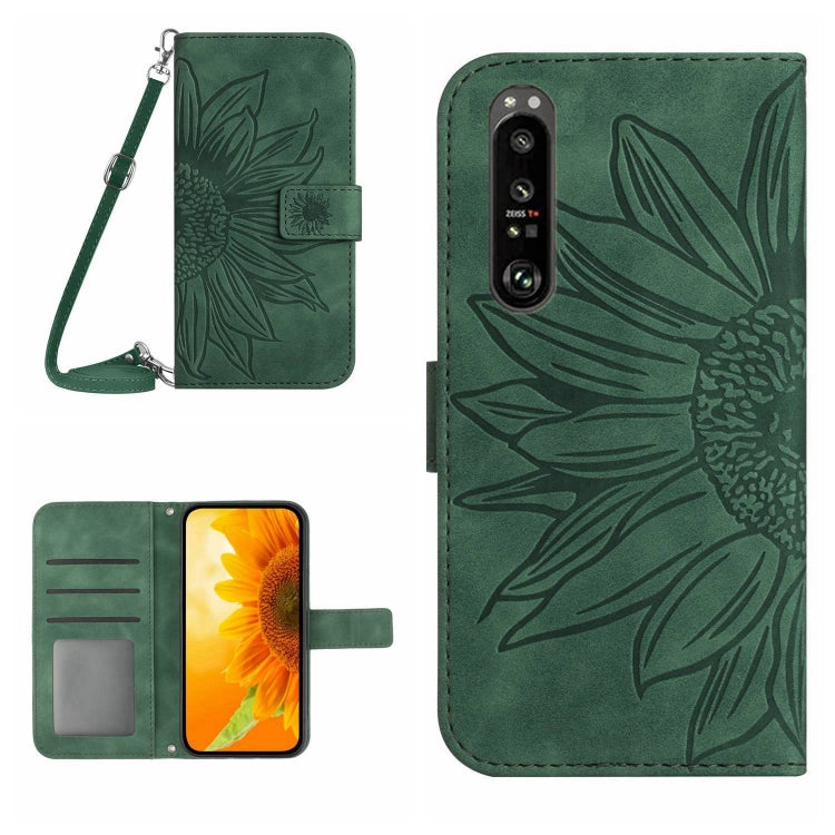 For Sony Xperia 1 III Skin Feel Sun Flower Pattern Flip Leather Phone Case with Lanyard