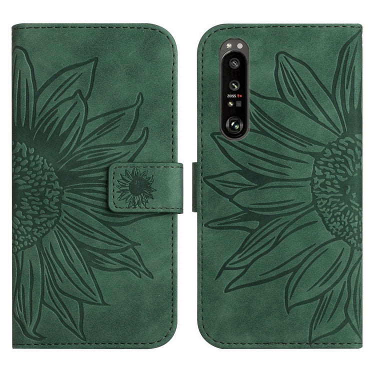 For Sony Xperia 1 III Skin Feel Sun Flower Pattern Flip Leather Phone Case with Lanyard